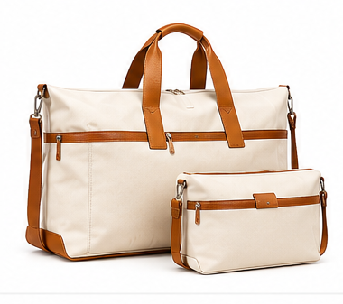 Beige and brown 36L travel tote set