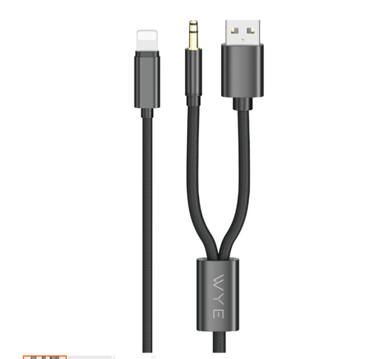 8-PIN TO USB-A & 3.5mm AUX CABLE
