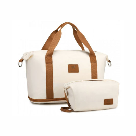 36L Expandable Water-Resistant Travel Tote Set with Cosmetic Pouch Versatile Carry-On Duffel Bag - Beige And Brown