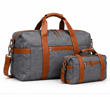 KONO grey and brown expandable duffel bag set